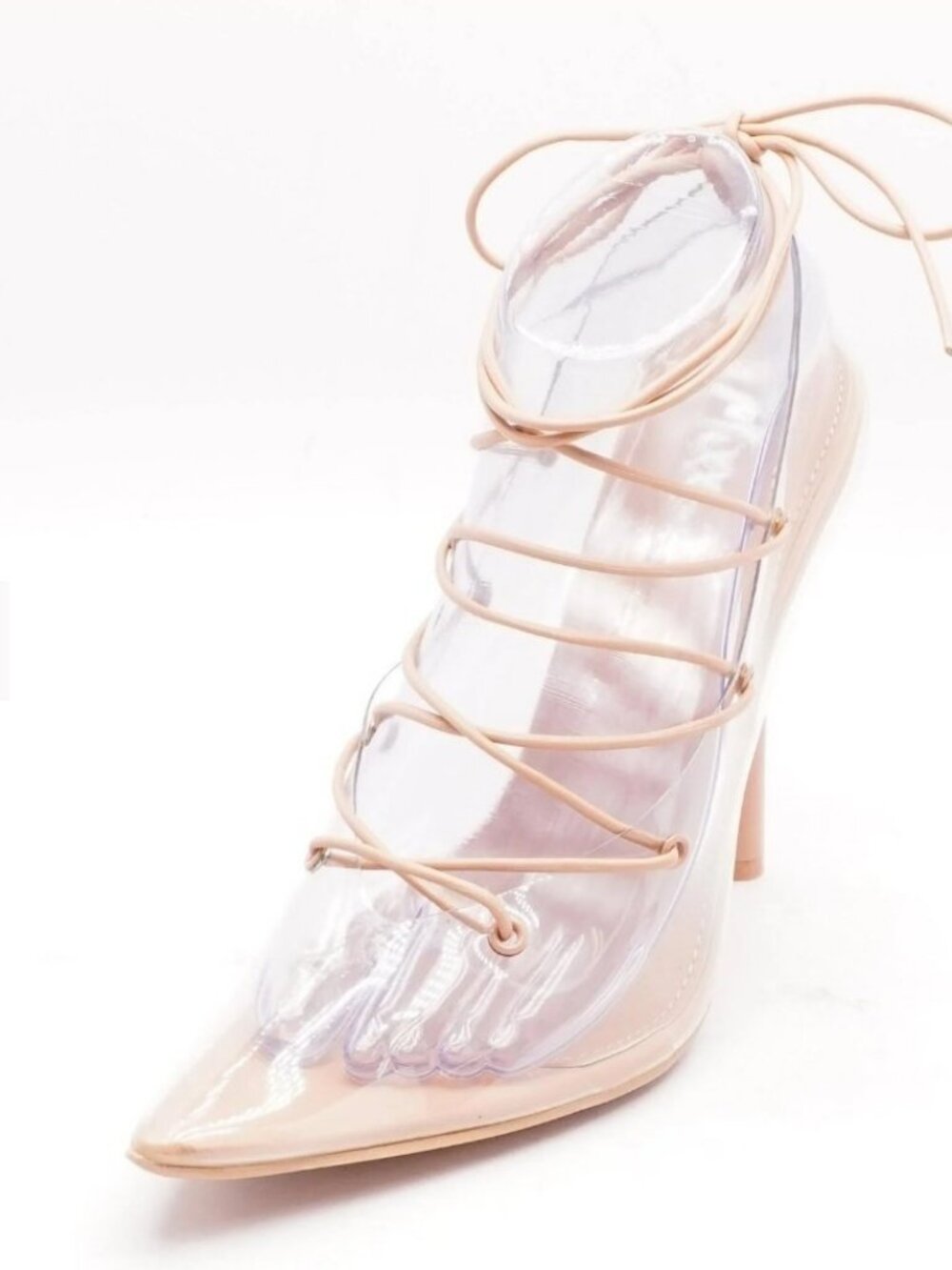 MIXX SHUZ Olympia Nude Clear Lace-Up Stiletto Heels - Size 9